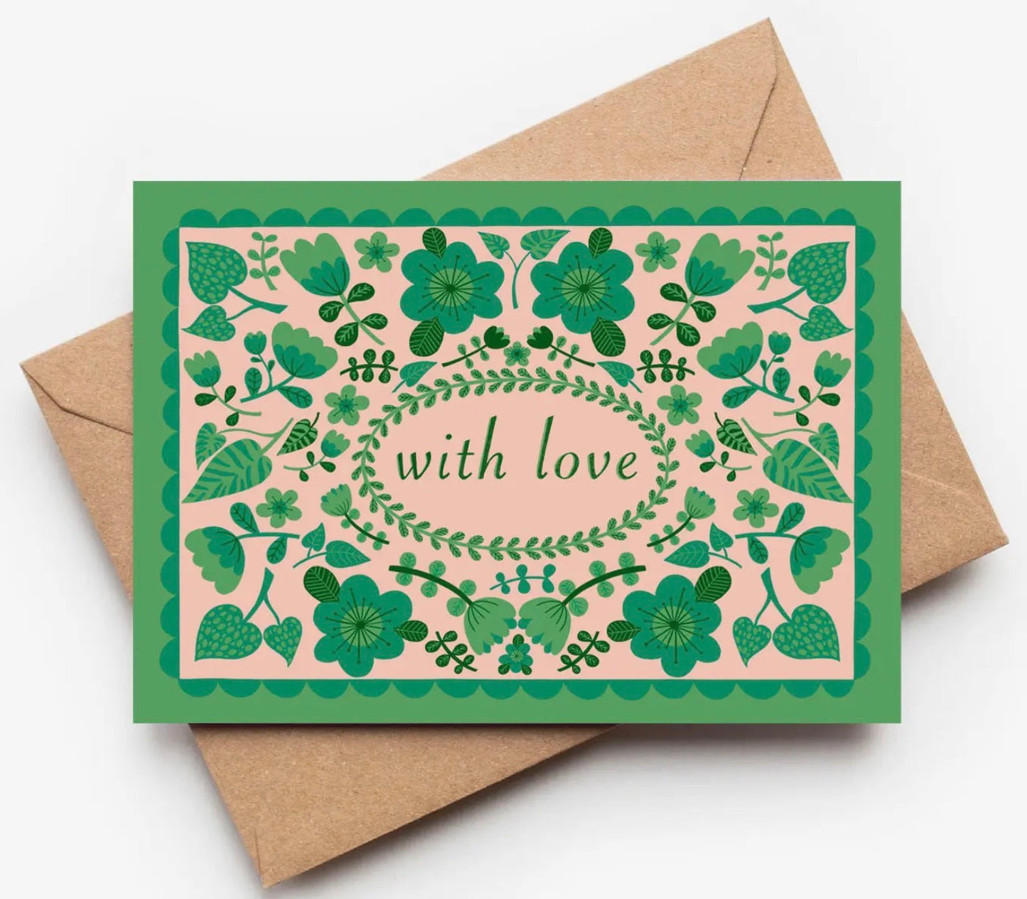 With Love Green Folk Floral Card