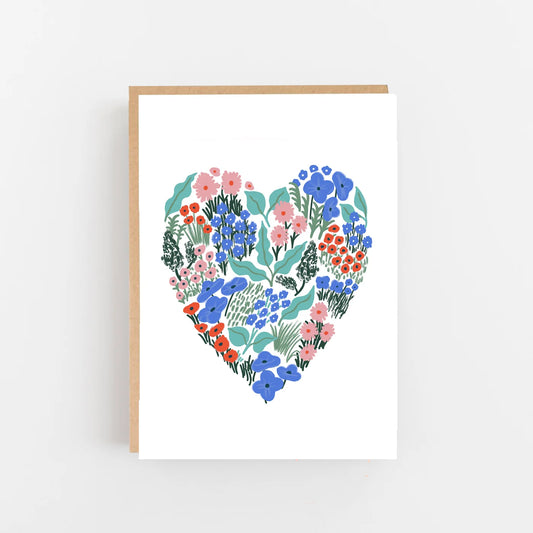 Blue Floral Heart Greetings Card