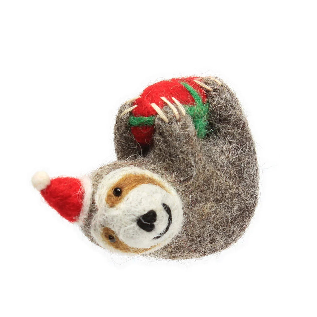 Mini Sloth with Present Felt Decoration