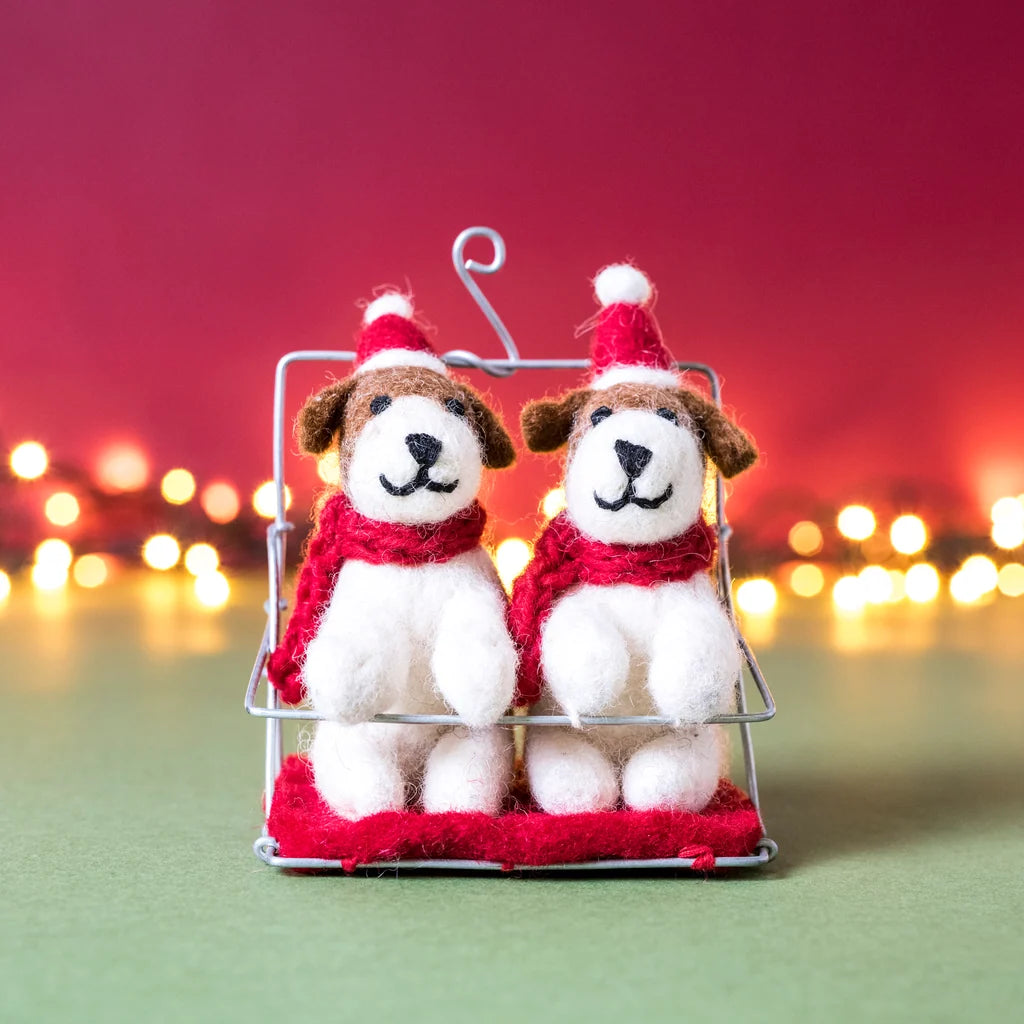 Fox Terriers in a Ski Lift Felt Decoration