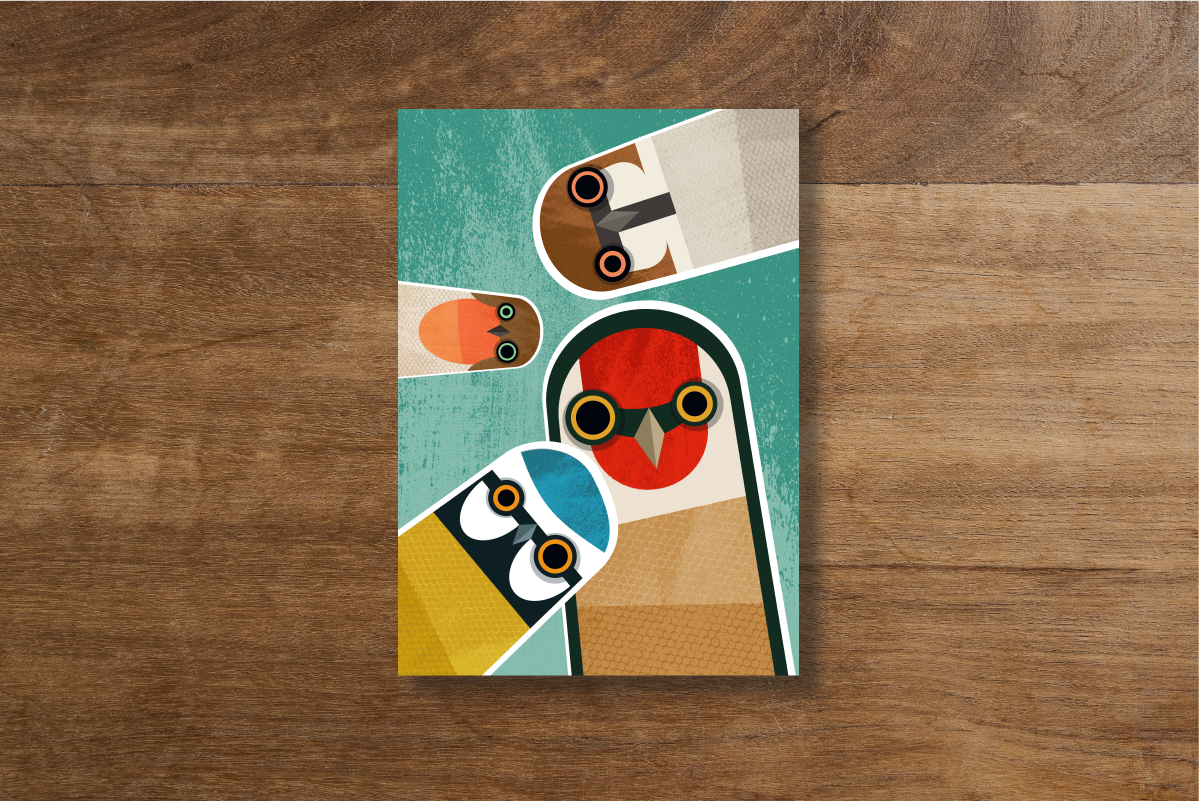 Nosy Garden Birds Greetings Card