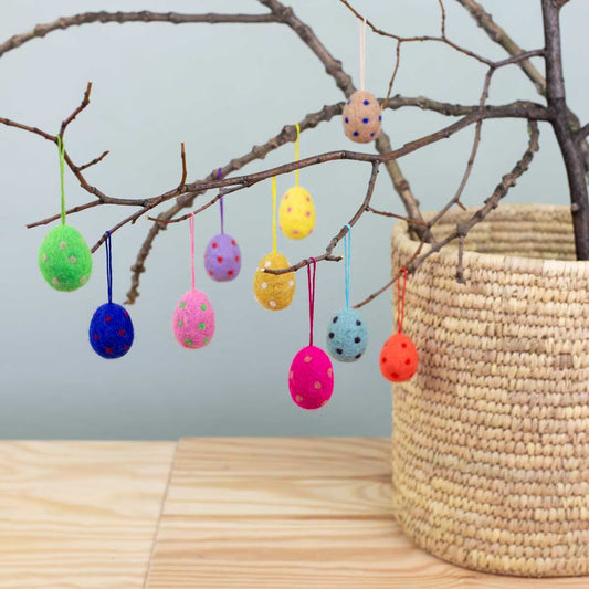 Dotted Easter Egg Felt Hanging Decoration 10 pack