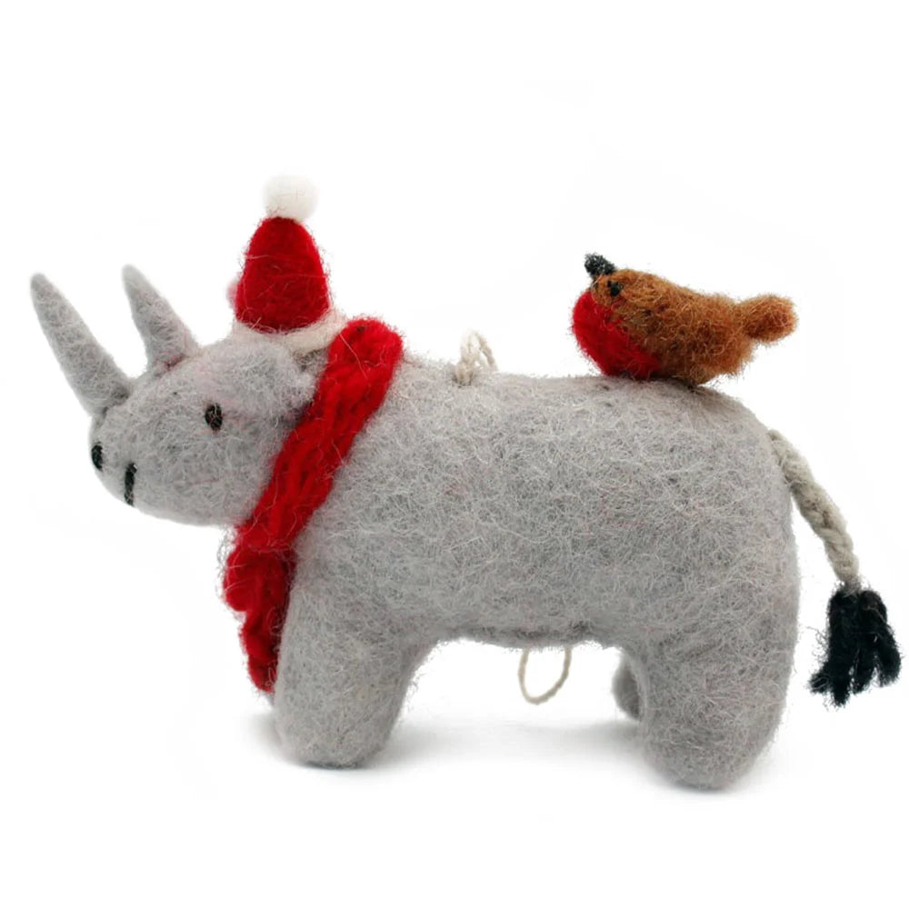 Rhino with Robin Felt Decoration