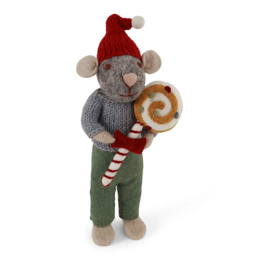 Large Felt Grey Mouse With Candy