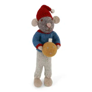 Large Felt Grey Mouse With Bauble