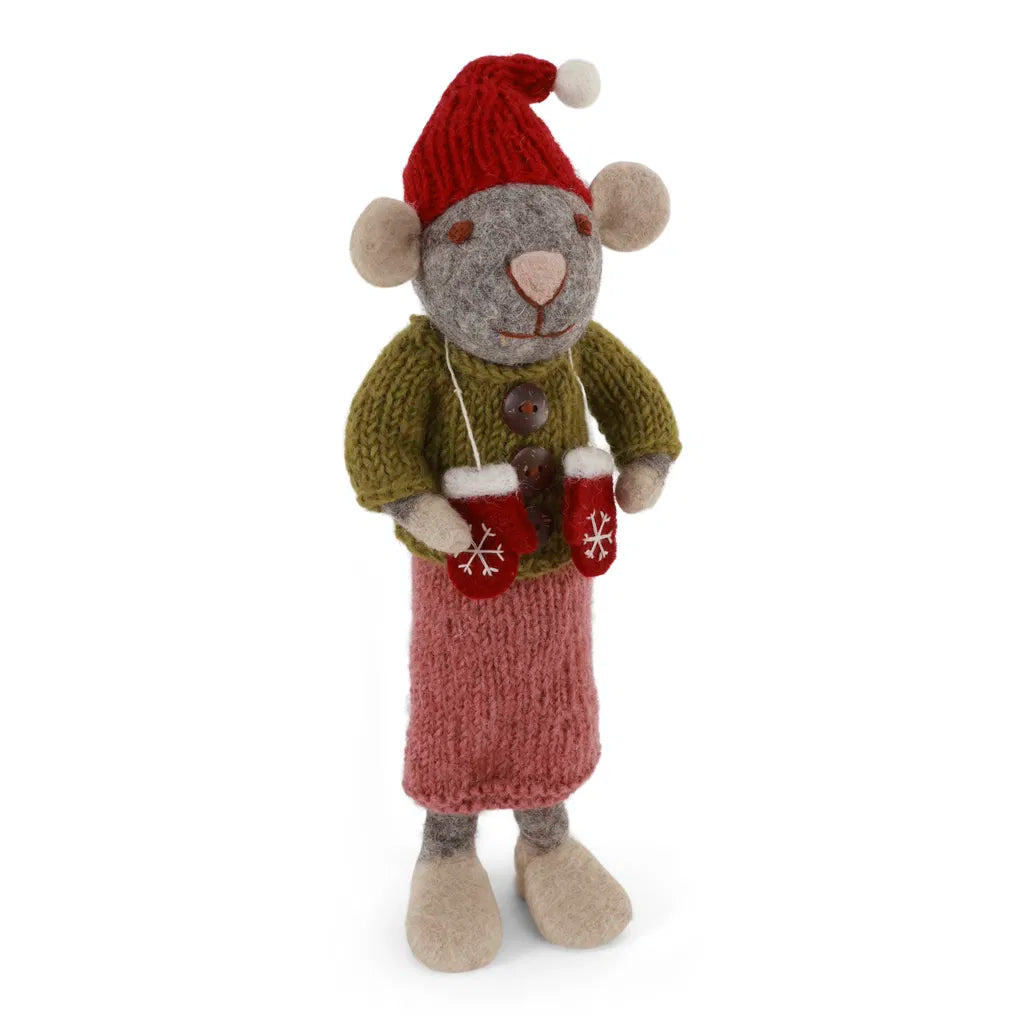 Large Felt Girly Mouse With Mittens