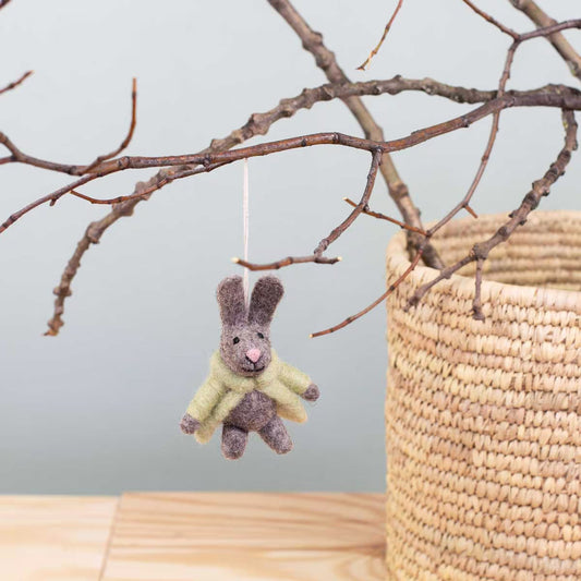 Bunny with Green Coat Easter Felt Decoration