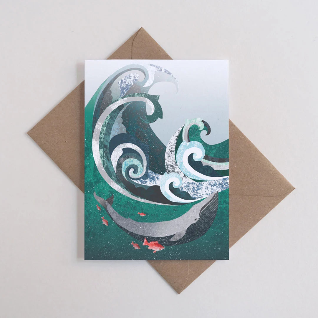 Whale & Wave Illustrated Greetings Card