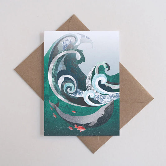 Whale & Wave Illustrated Greetings Card