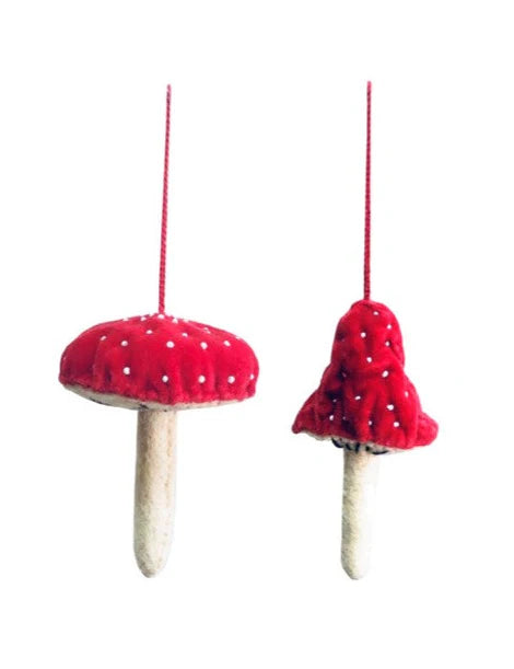 Red Velvet Mushroom Decorations - 2 styles