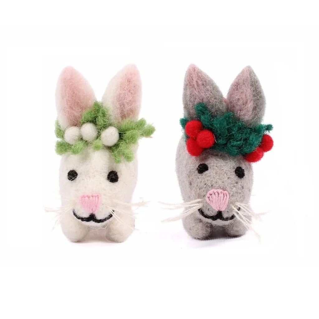 Baby Bunny Mistletoe & Holly Felt Decoration