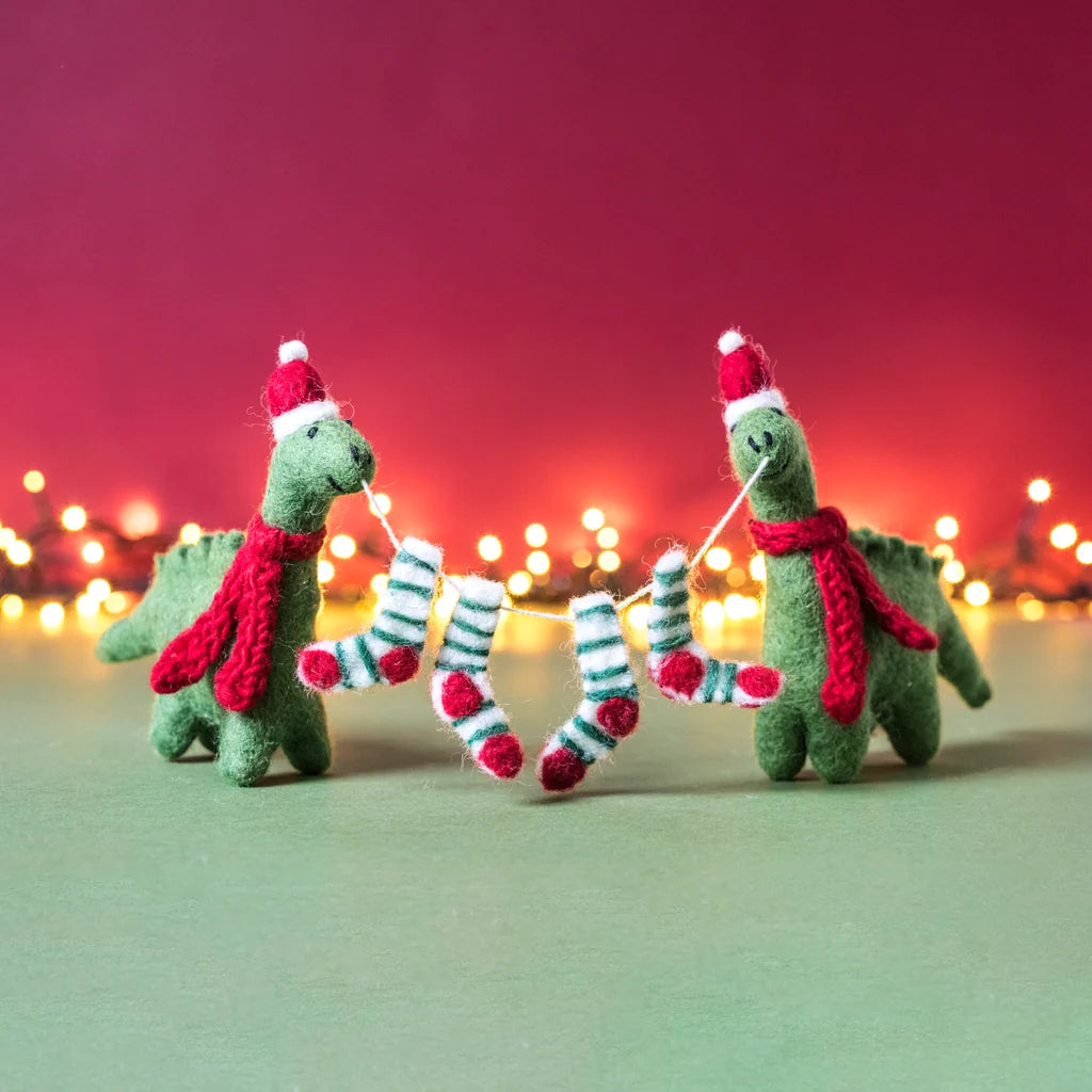 Diplodocus Pair with Stocking Garland Felt Decoration