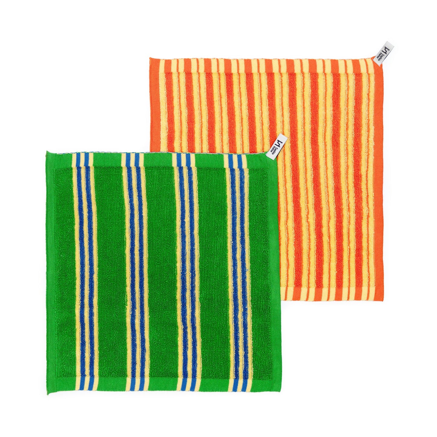 Striped Terry Towelling Flannel 2 pack in Green