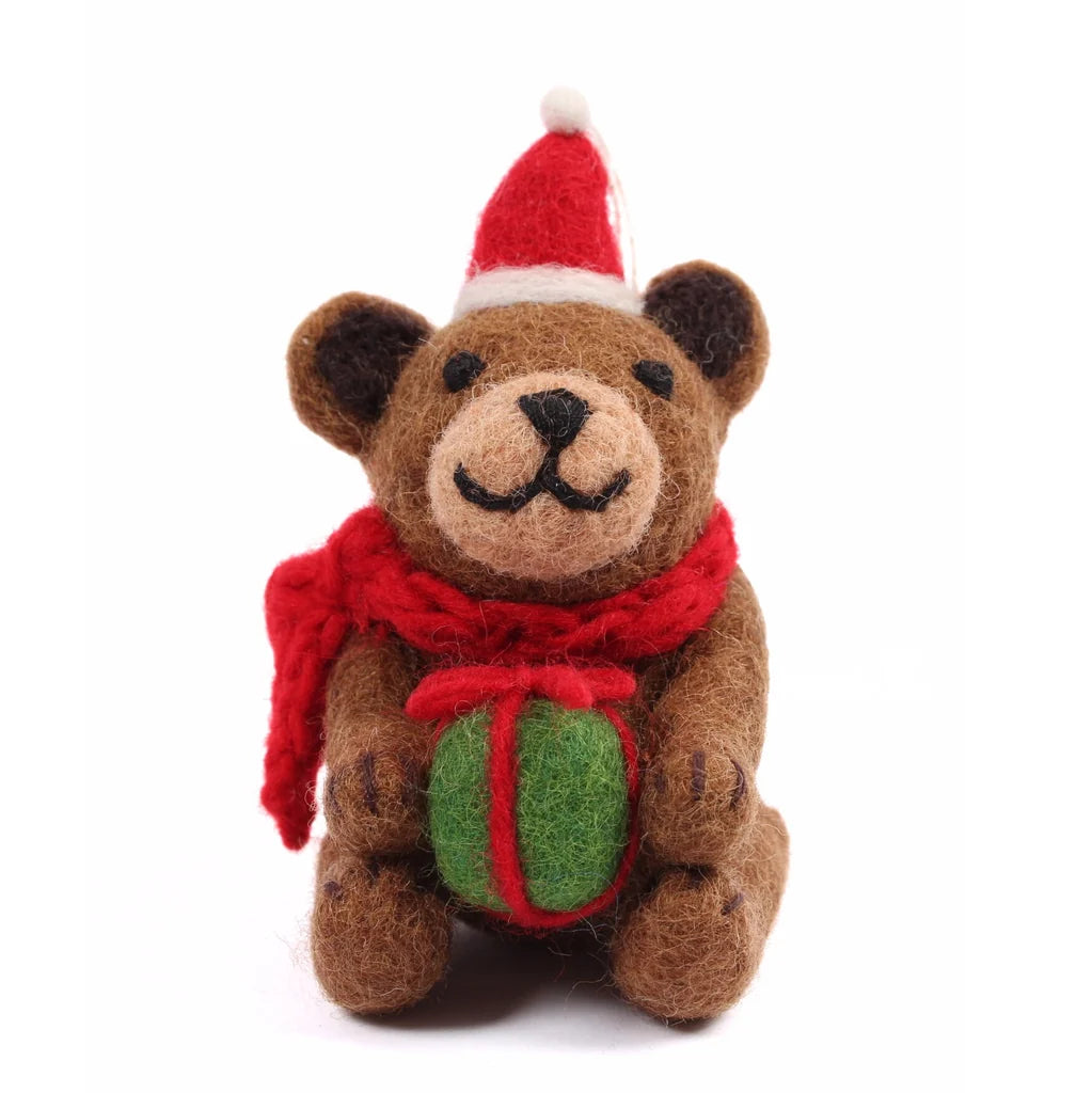 Brown Bear with Present Felt Decoration