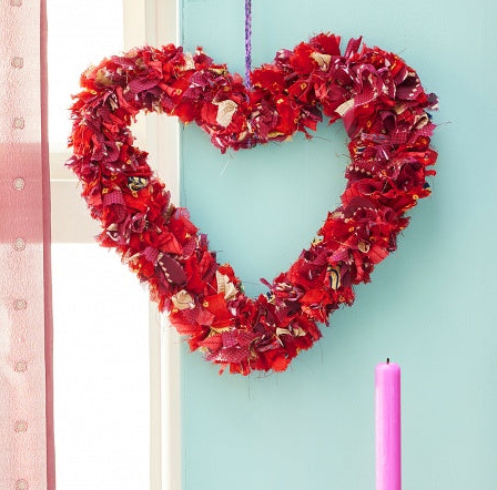 Recycled Sari Red Heart Wreath