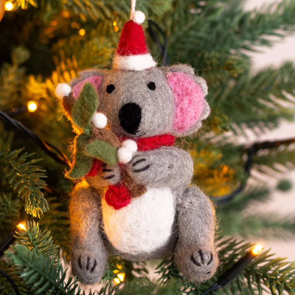 Koala with Mistletoe Sprig Felt Decoration