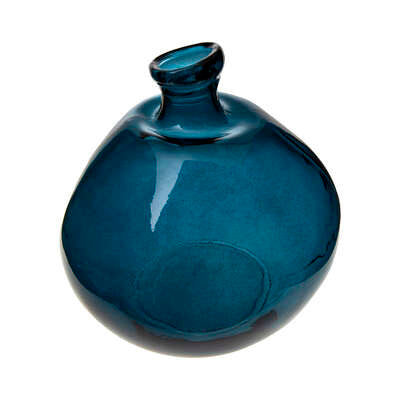 Large Round Recycled Blue Glass Vase