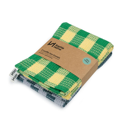 Green Cotton Waffle Tea Towels - 2 Pack