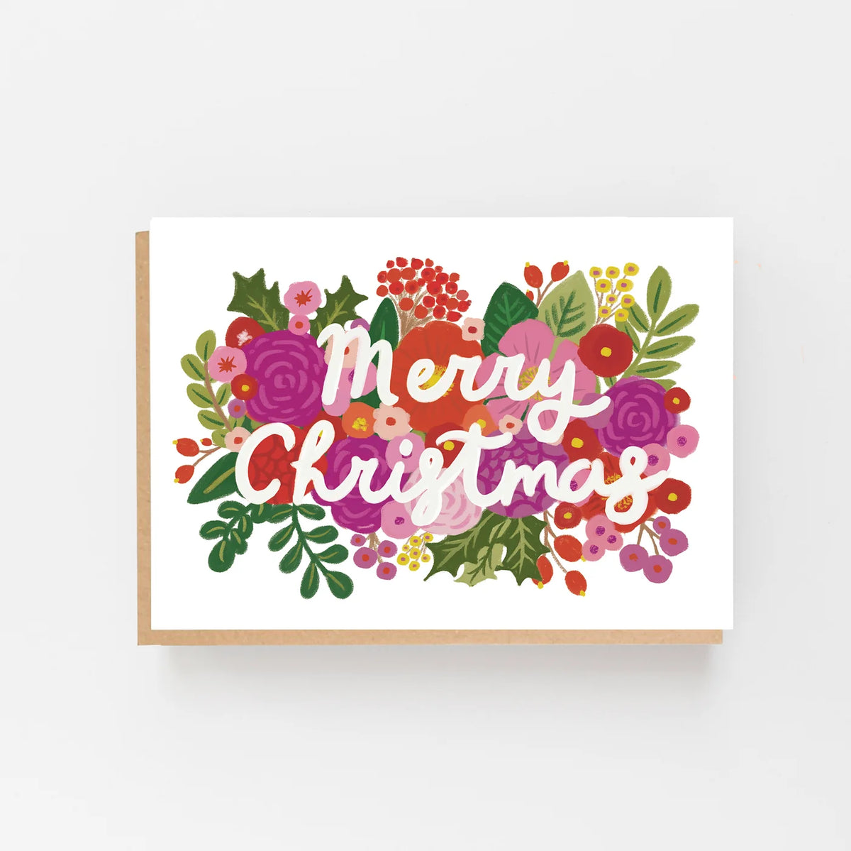 Merry Christmas Red and Pink Flowers Card