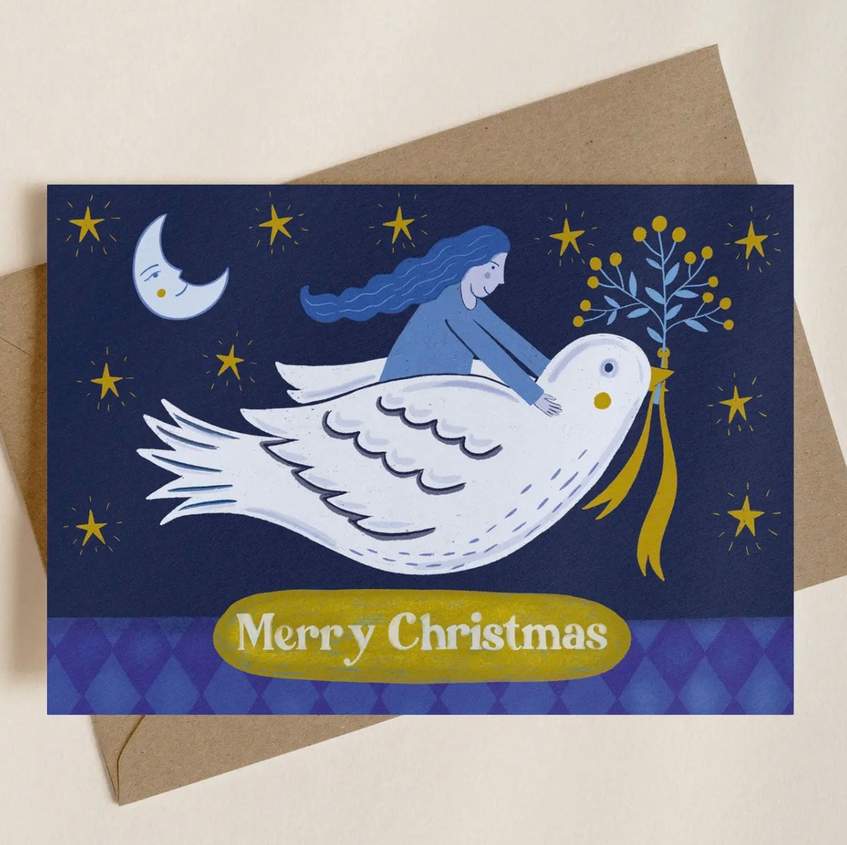 Folk Dove & Girl Christmas Card