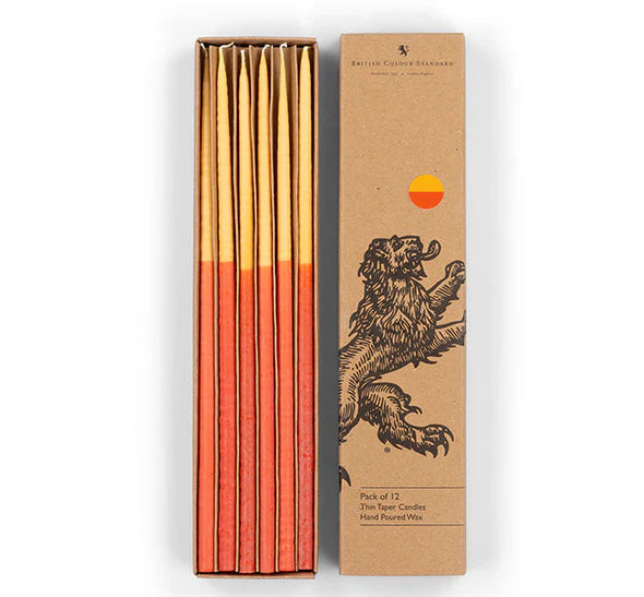 Thin Taper Candles - Two Tone Saffron & Rust (pack of 12)