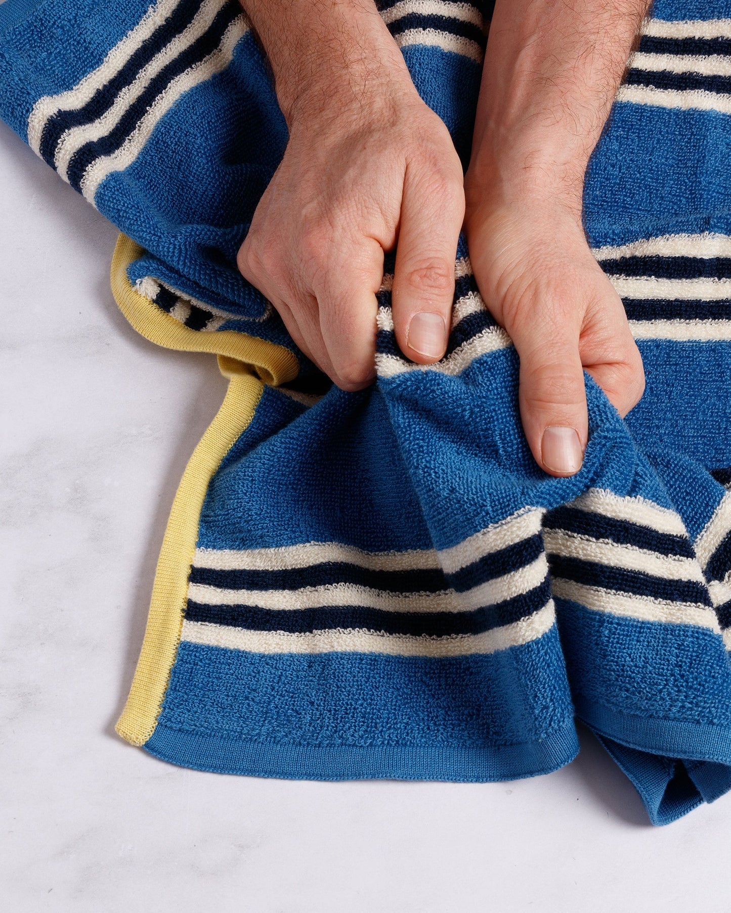 Striped Terry Towelling Hand Towels in Cobalt- 2 Pack