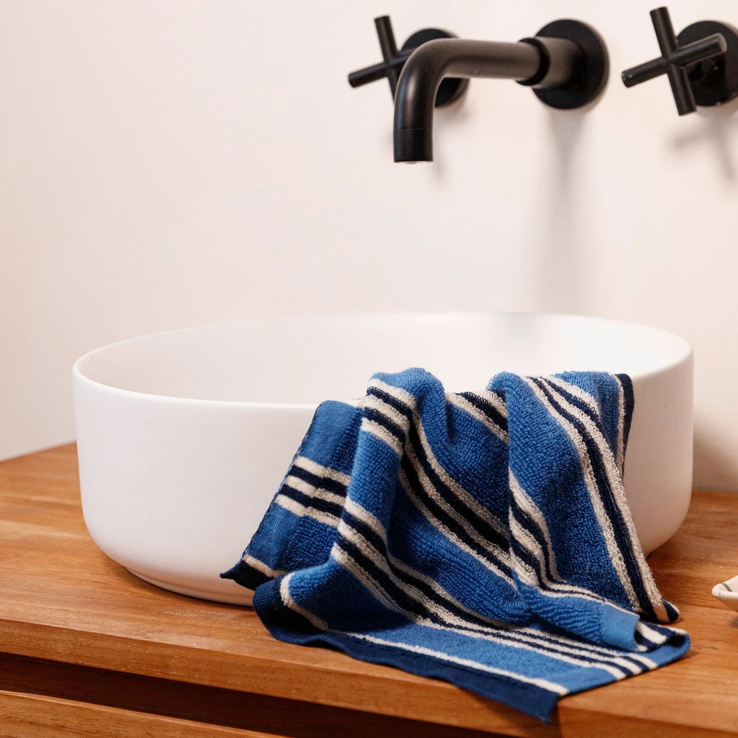 Striped Terry Towelling Flannel In Cobalt-2 pack