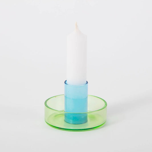 Dual Tone Green/Blue Glass Candleholder