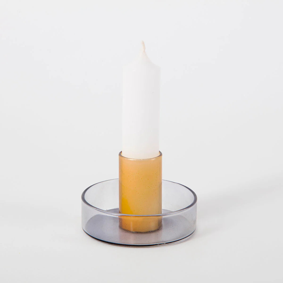 Dual Tone Smoke/Amber Glass Candleholder