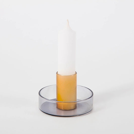 Dual Tone Smoke/Amber Glass Candleholder