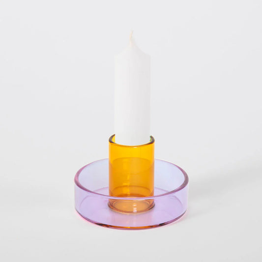 Dual Tone Lilac/Peach Glass Candleholder