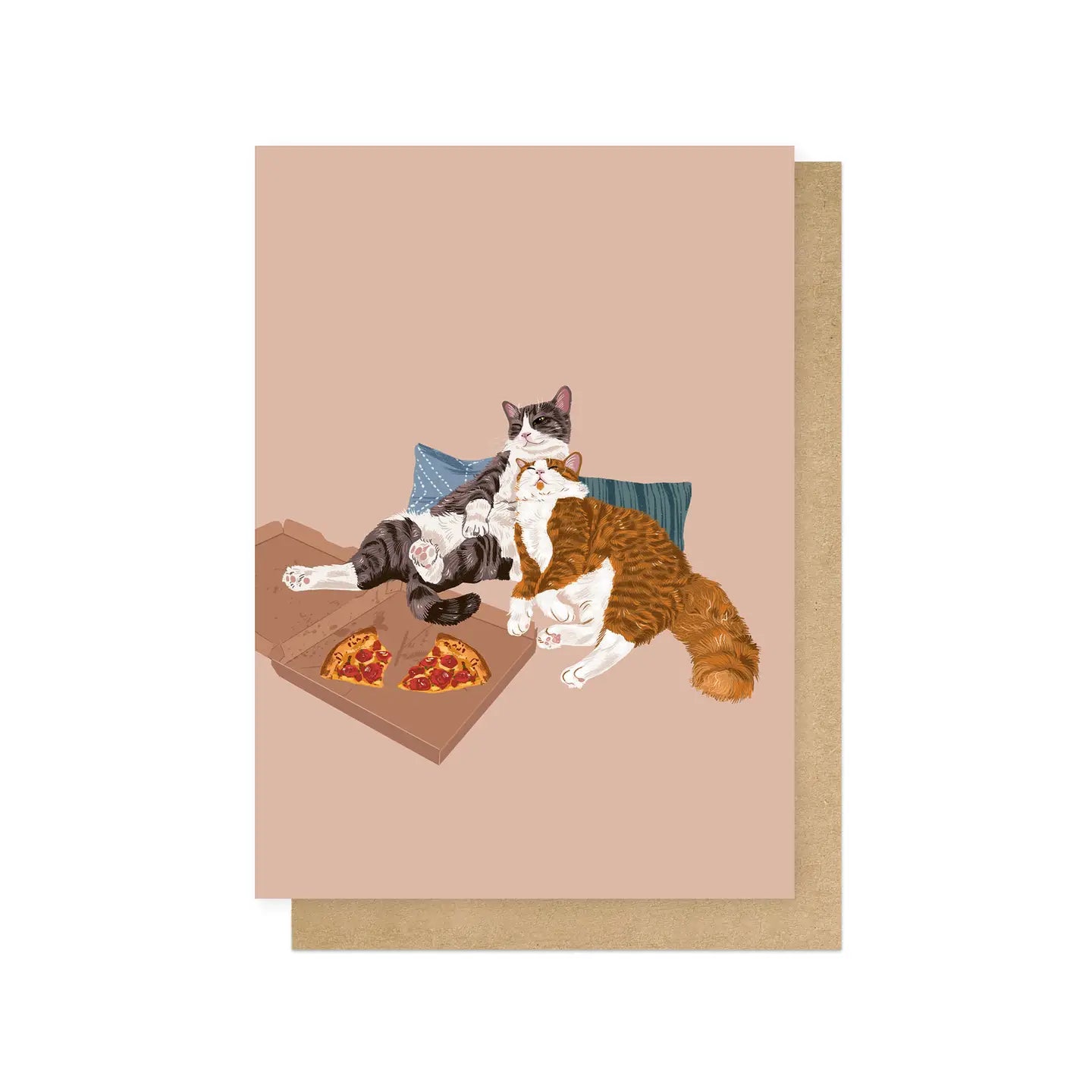 Pizza Night Cats Greetings Card