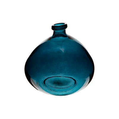 Round Recycled Blue Glass Vase