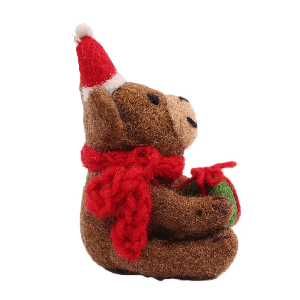 Brown Bear with Present Felt Decoration
