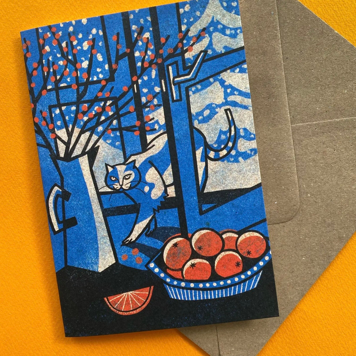 Winter Camouflage Cat Greetings Card