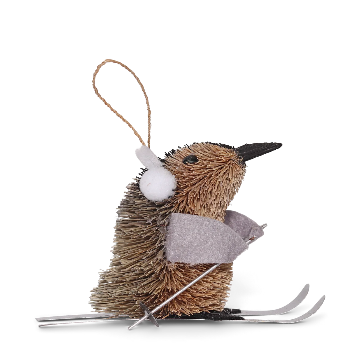 Bristle Penguin on Skis – Handmade Christmas Decoration