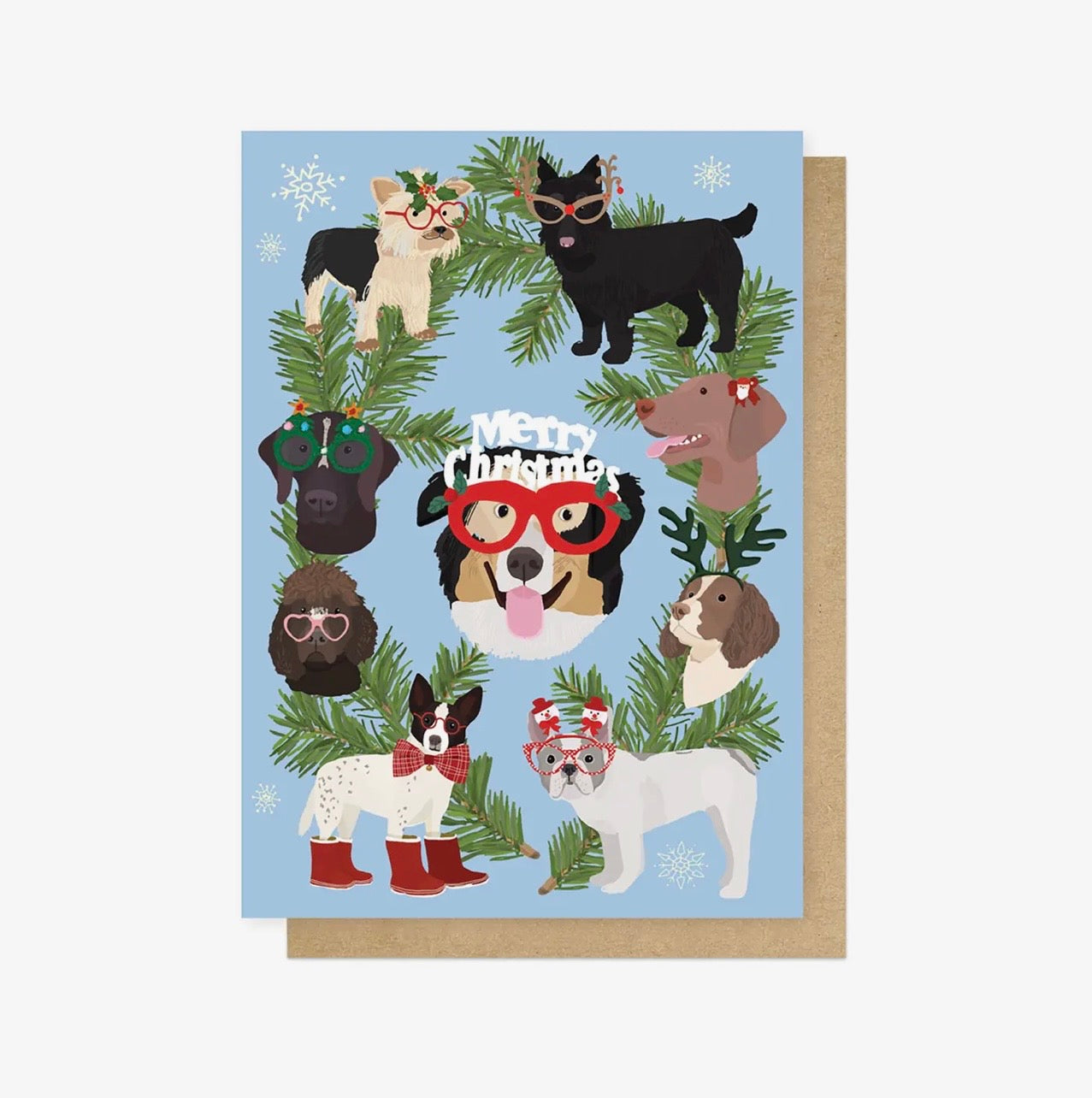 Christmas Dogs In Glasses Christmas Card