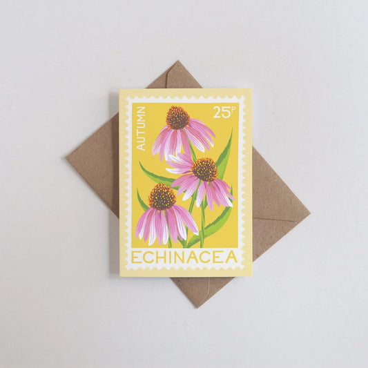 Echinacea Autumn Illustrated Mini Greetings Card