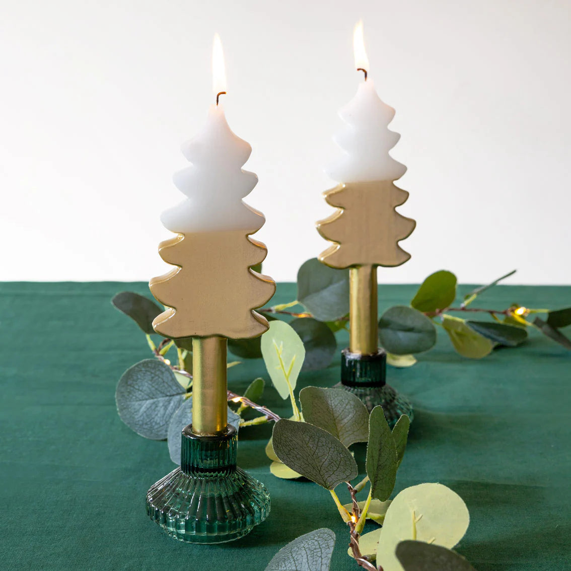 Tree Shaped Candles in Gold & White