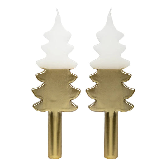 Tree Shaped Candles in Gold & White