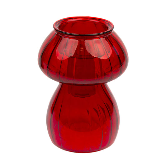 Red Glass Mushroom Candle Holder