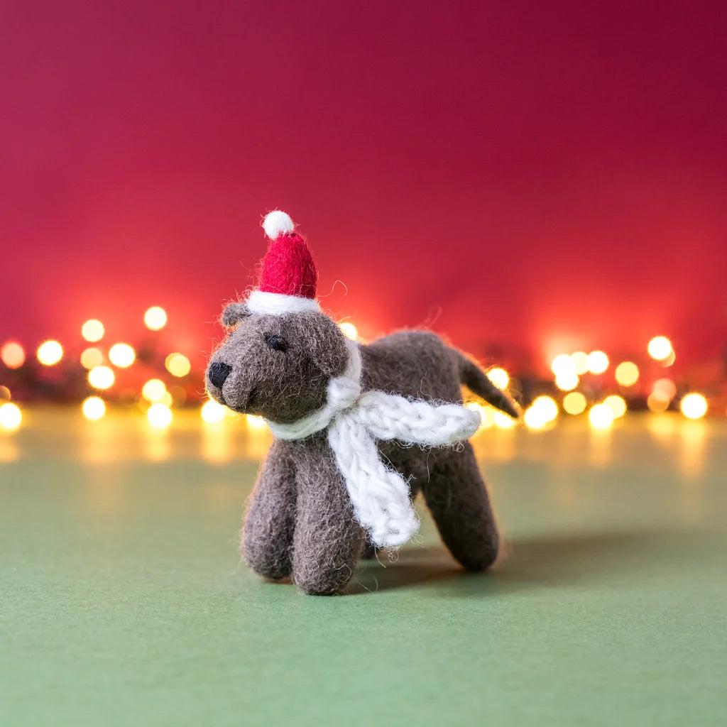 Chocolate Labrador With Hat and Scarf Felt Decoration