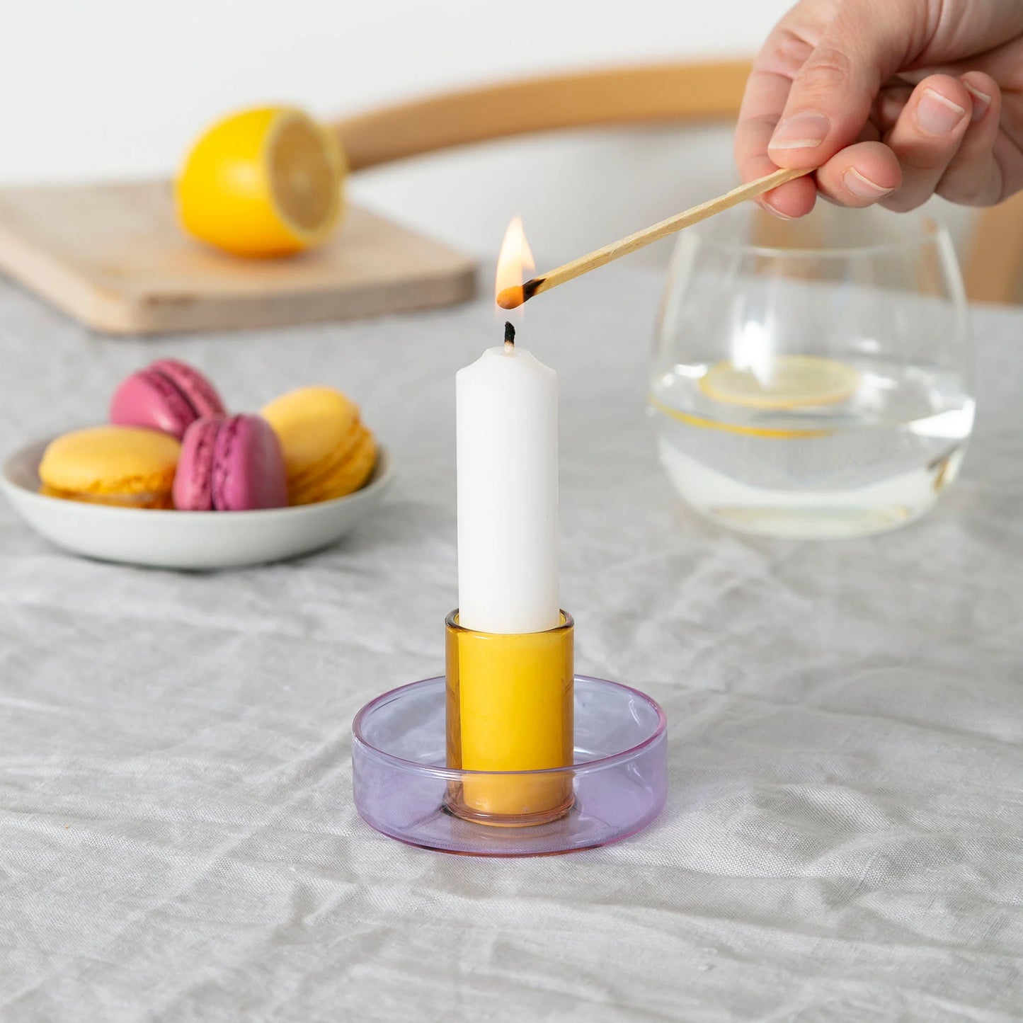 Dual Tone Lilac/Peach Glass Candleholder