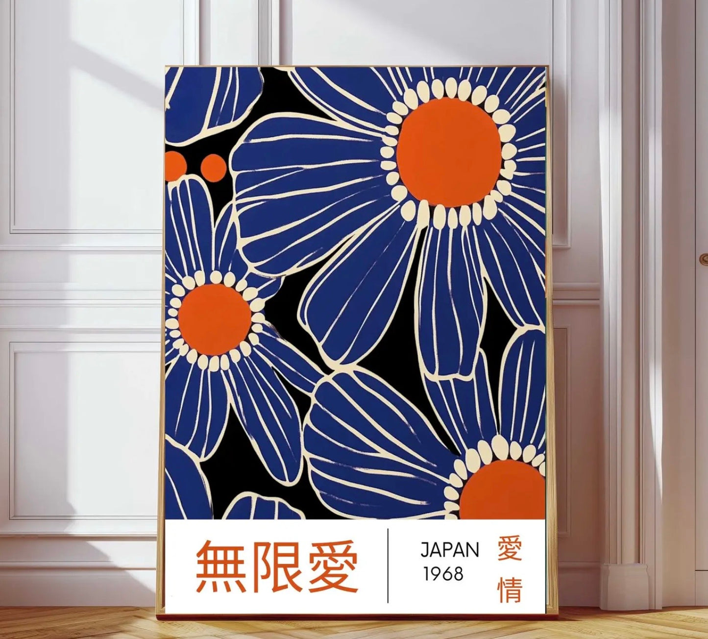 Japanese Flowers in Blue Art Print