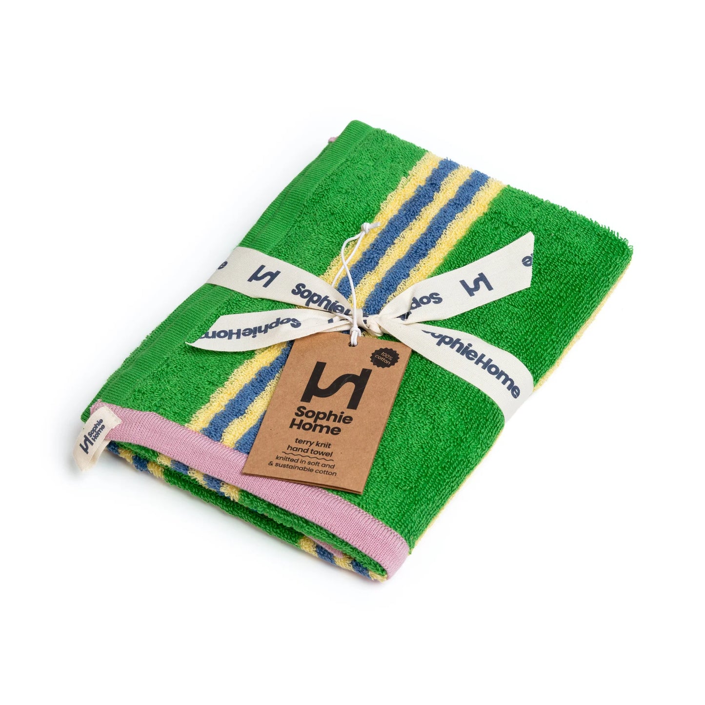 Striped Terry Towelling Hand Towel Green