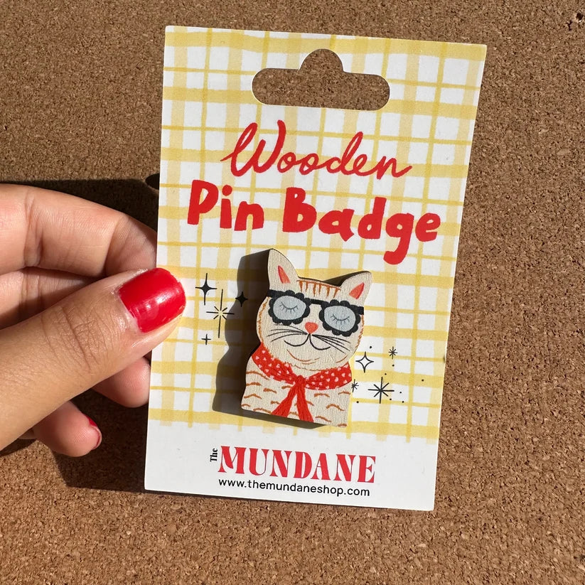 Cute Cat Wooden Pin Badge