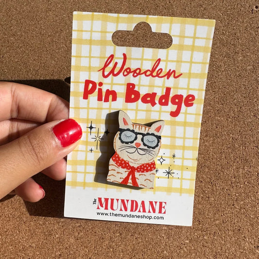 Cute Cat Wooden Pin Badge