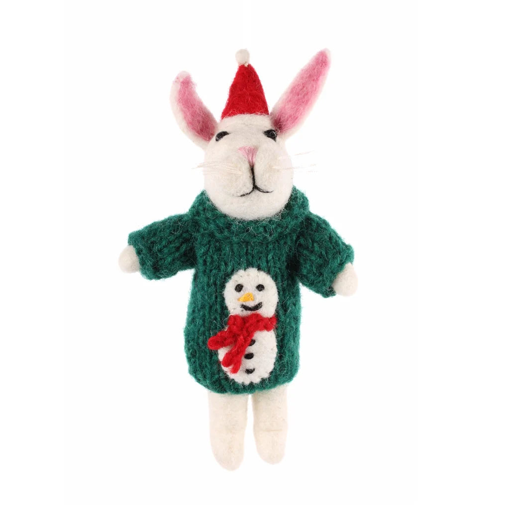 Bunny in Snowman Jumper Felt Decoration