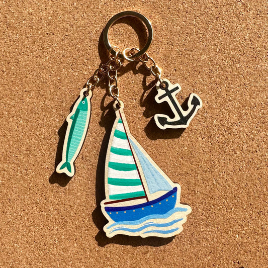 Nautical Ocean Wooden Key Ring