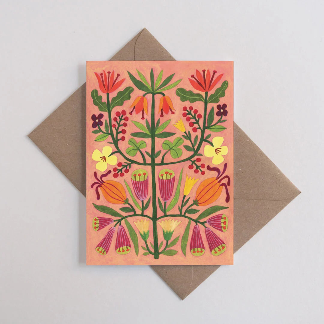 Pink Floral Arrangement Illustrated Greetings Card